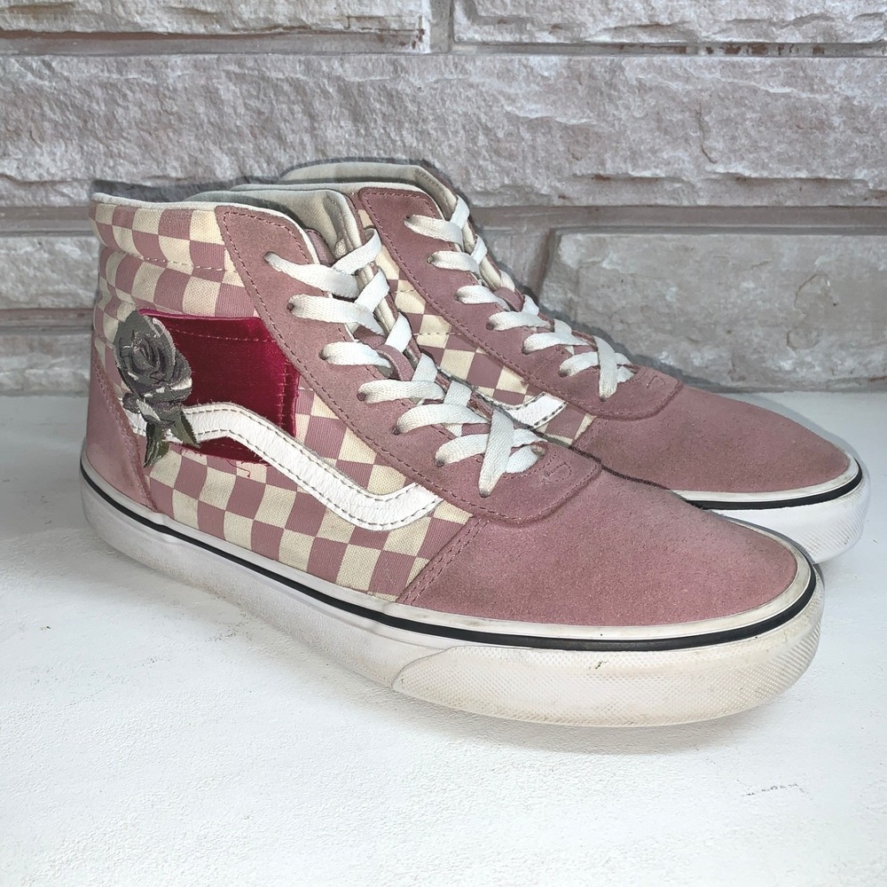 Vans Ward Hi Pink Checkerboard Rose Patch High Top Sneakers Womens 8.5